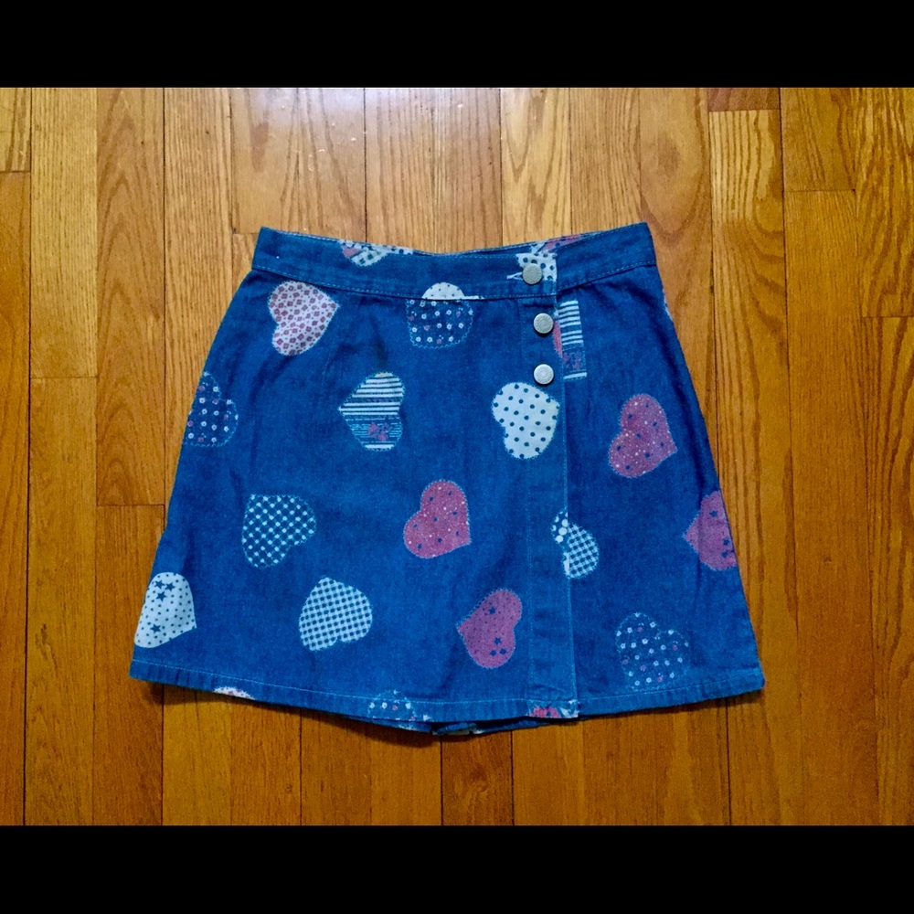 Heart Print Denim Skort/Skirt l Sz XL Grl lVintage